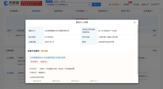王思聪关联榴莲娱乐被执行212万 此前曾拍卖股权