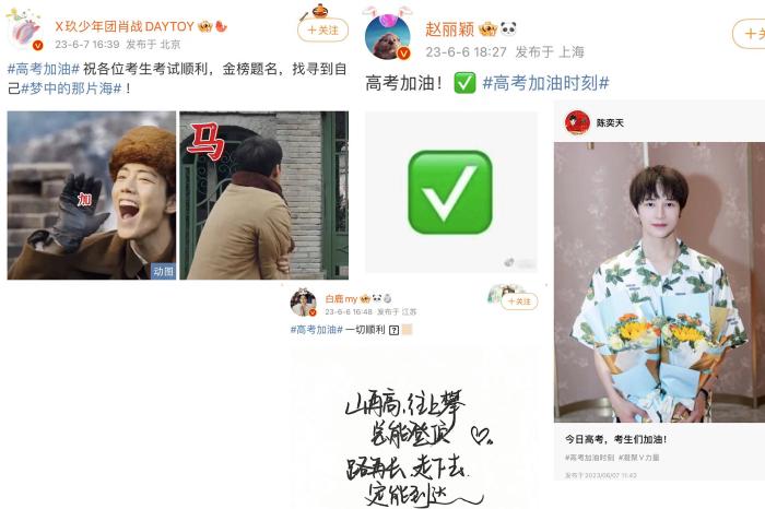 肖战陈奕天赵丽颖白鹿发动态 祝粉丝学子高考顺利
